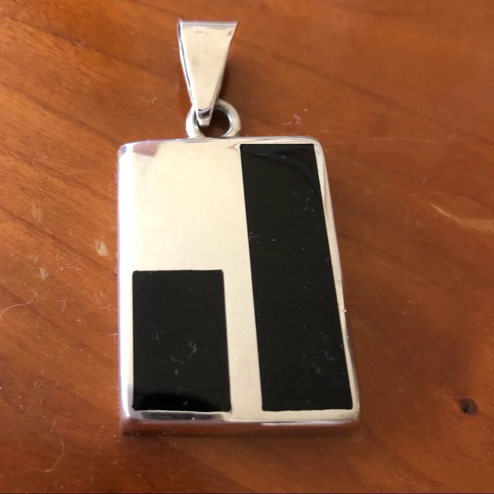 Sterling & Onyx Inlay Rectangular Shapes - Pendant .925 Mexico
